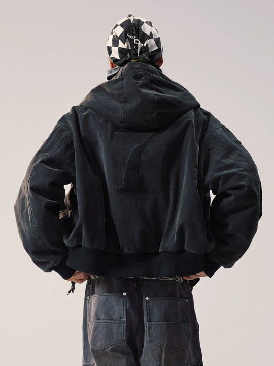 Remedy Embroidered Washed Hooded Bomber Jacket | Face 3 Face