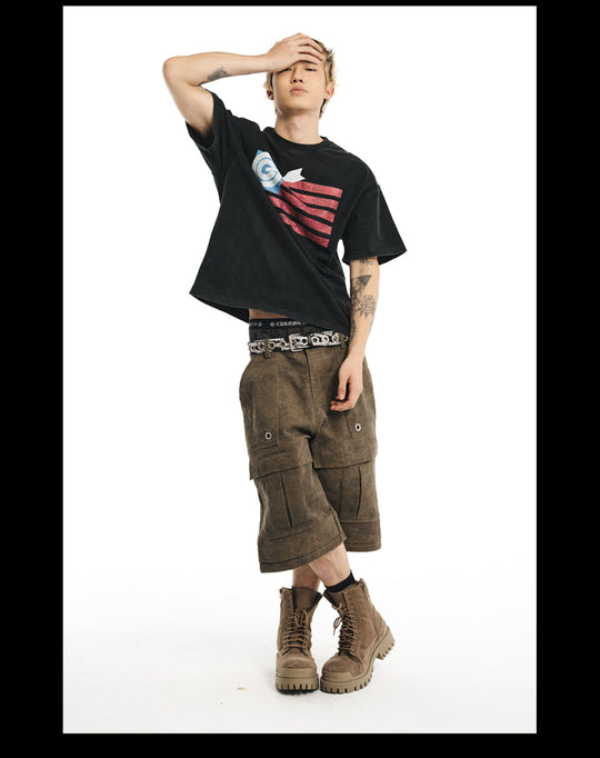 NOVACAM Baggy Washed Brown Utility Shorts | Face 3 Face