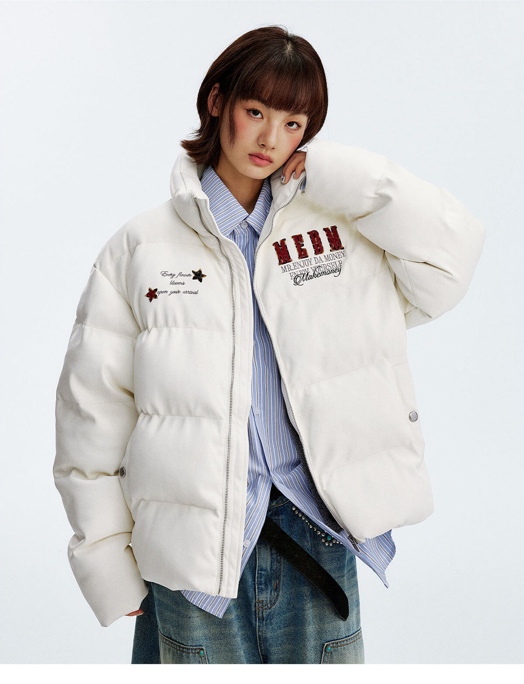 MEDM Leopard Patch PU Leather Puffer Jacket | Face 3 Face