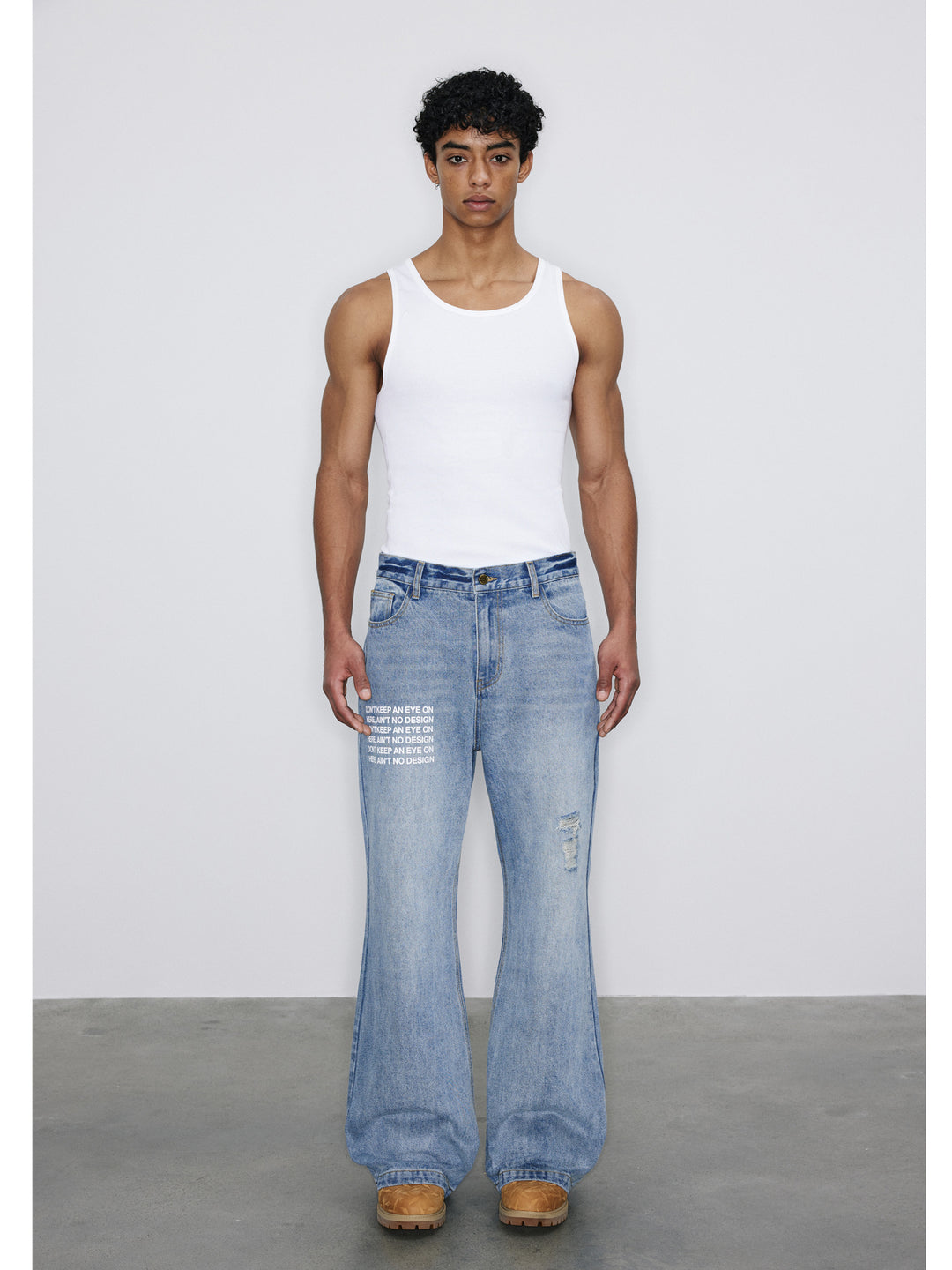 NOVACAM Washed Distressed Print Flared Jeans | Face 3 Face