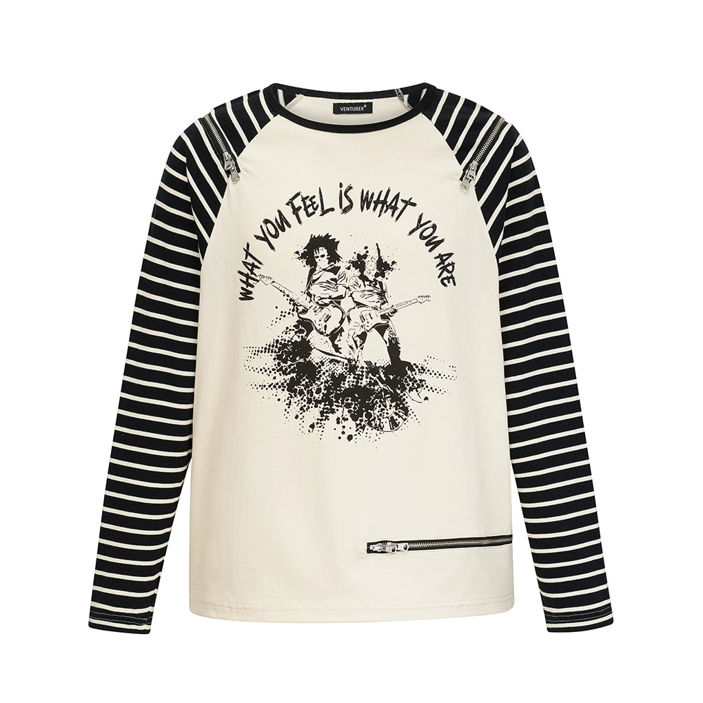 VENTUREK Multi Zipper Stripe Sleeve Raglan Long Sleeve Tee | Face 3 Face