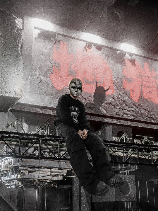 UNDERWATER Demon Digital Print Distressed Knit Sweater | Face 3 Face