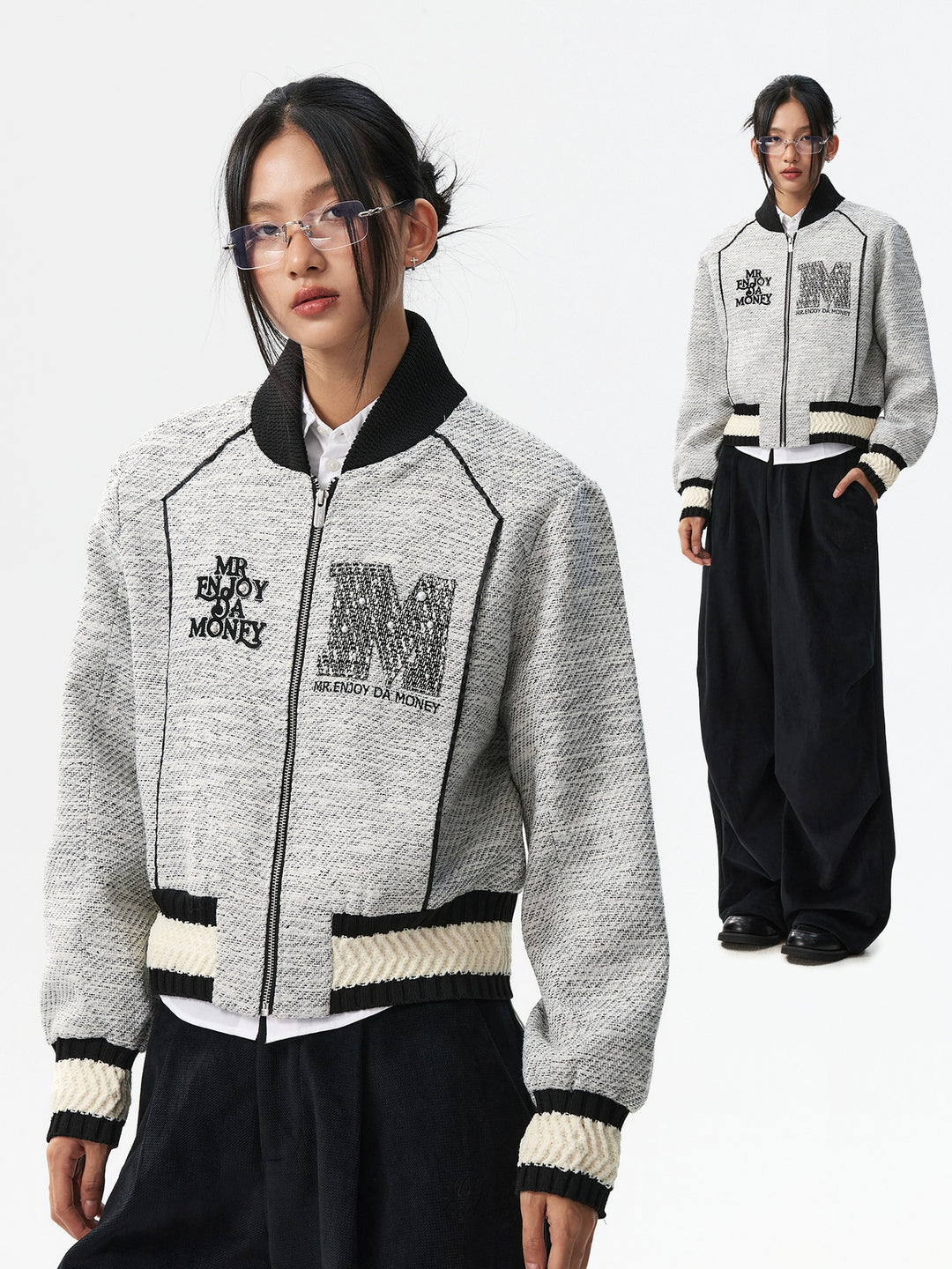 MEDM Pearl Tweed Short Varsity Jacket | Face 3 Face