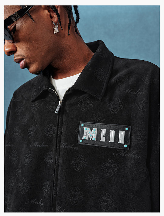 MEDM Leather Logo All-Over Monogram Suede Jacket | Face 3 Face