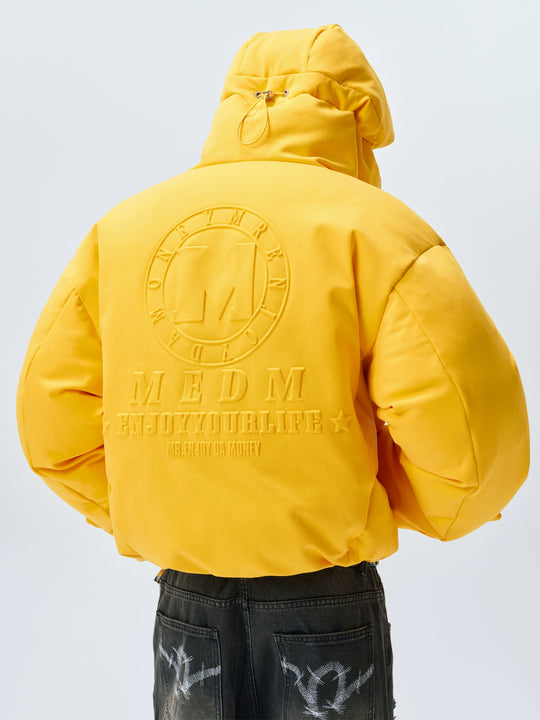 MEDM Embossed Logo Hooded Down Jacket | Face 3 Face