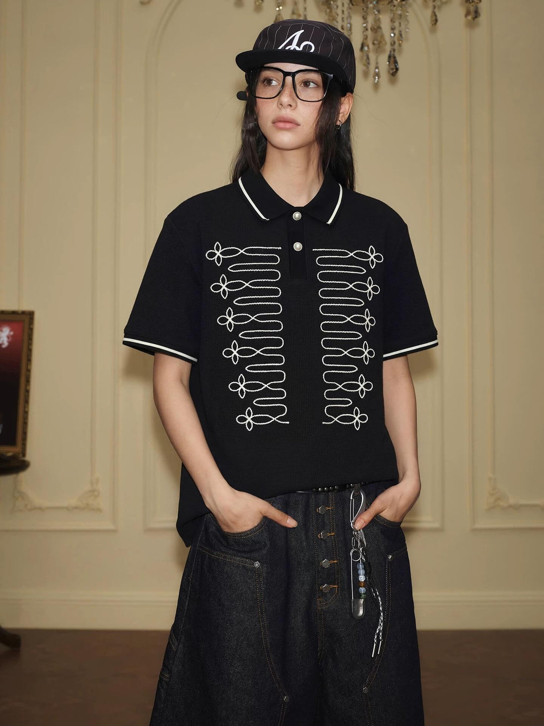 YADcrew Braid Embroidered Waffle Polo Shirt | Face 3 Face