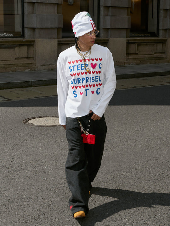 STEEPC Hand Stitched Heart Print Long Sleeve Tee | Face 3 Face