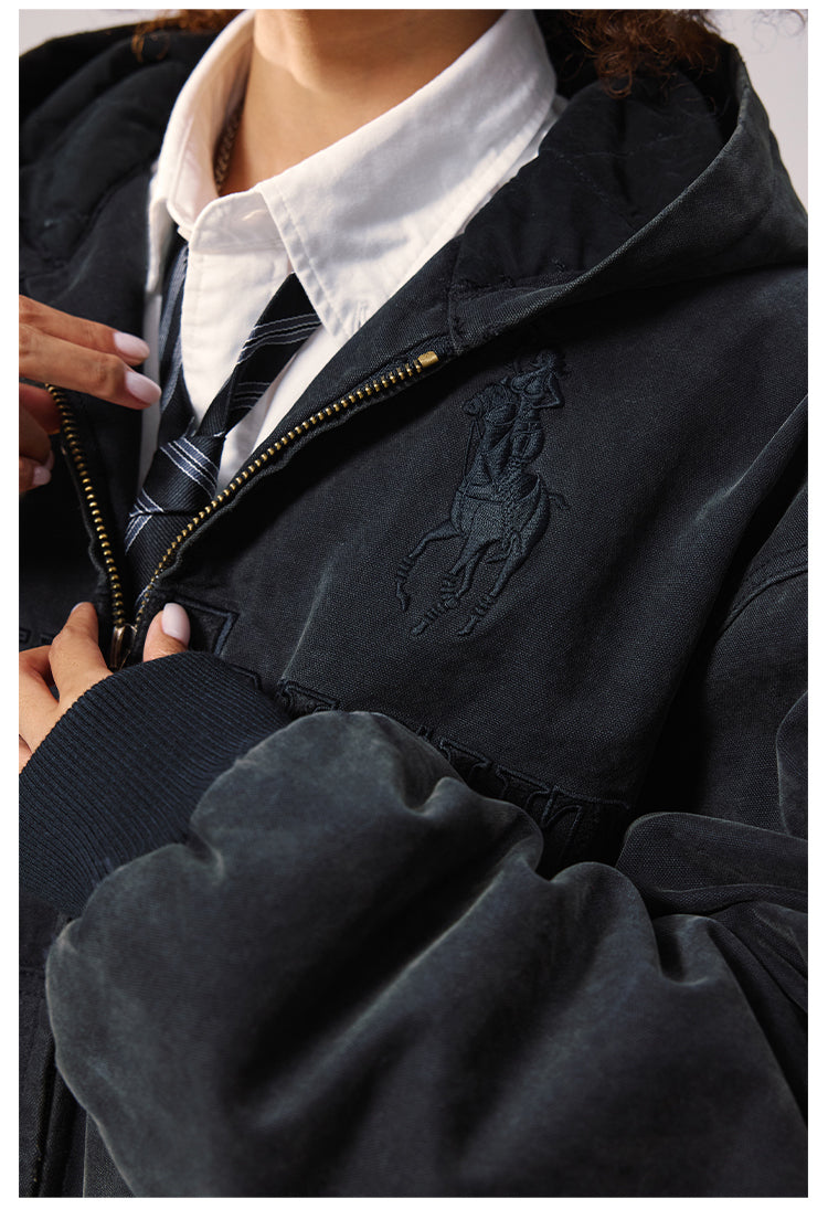 Remedy Embroidered Washed Hooded Bomber Jacket | Face 3 Face