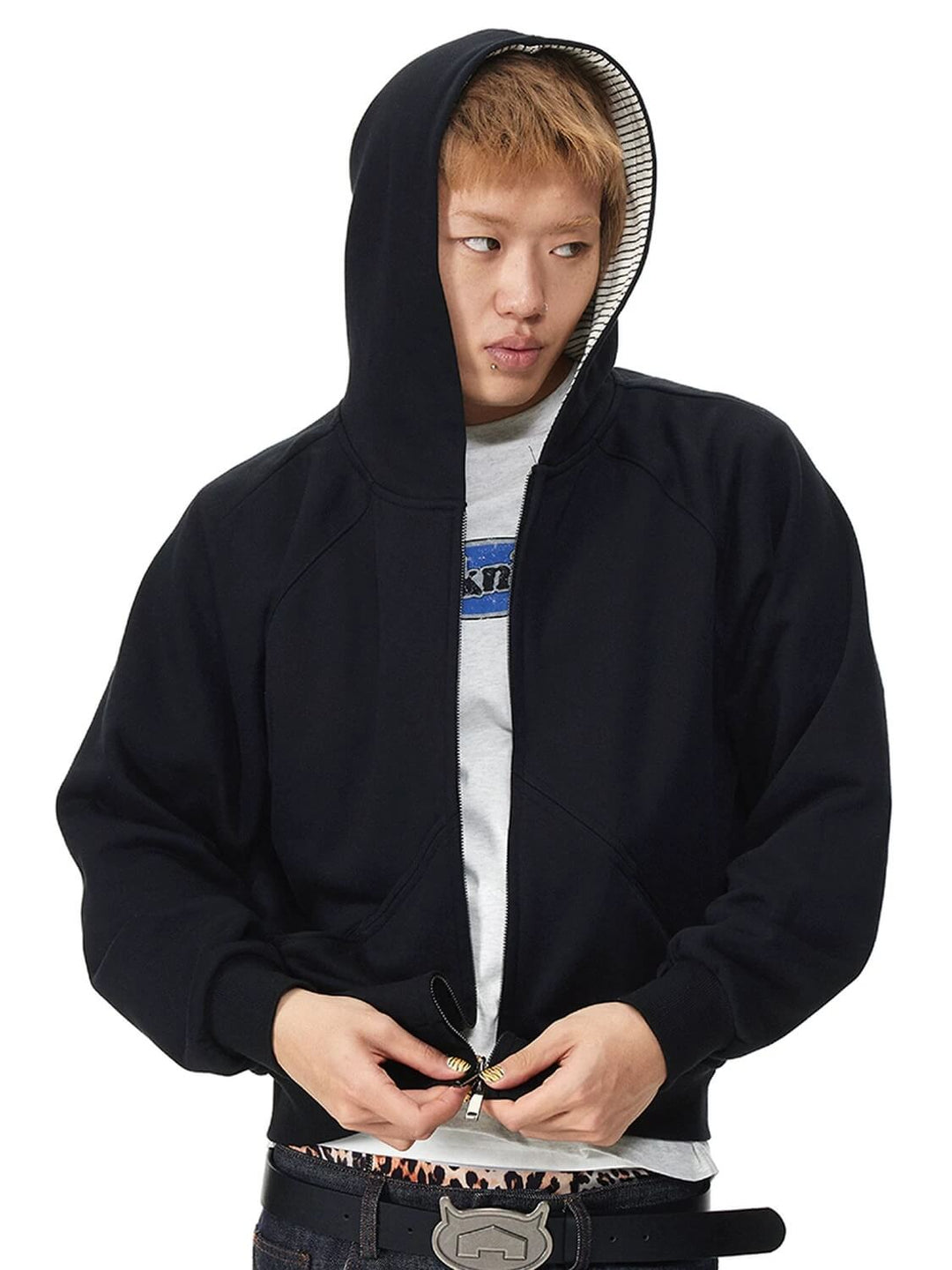 EVILKNIGHT(EK) Striped Hood Lining Zip Up Hoodie | Face 3 Face