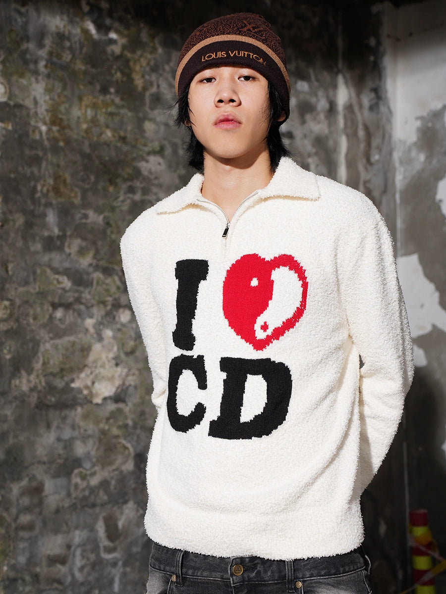 TGFCLUB I LOVE CD Half Zip Fleece Knit Sweater | Face 3 Face
