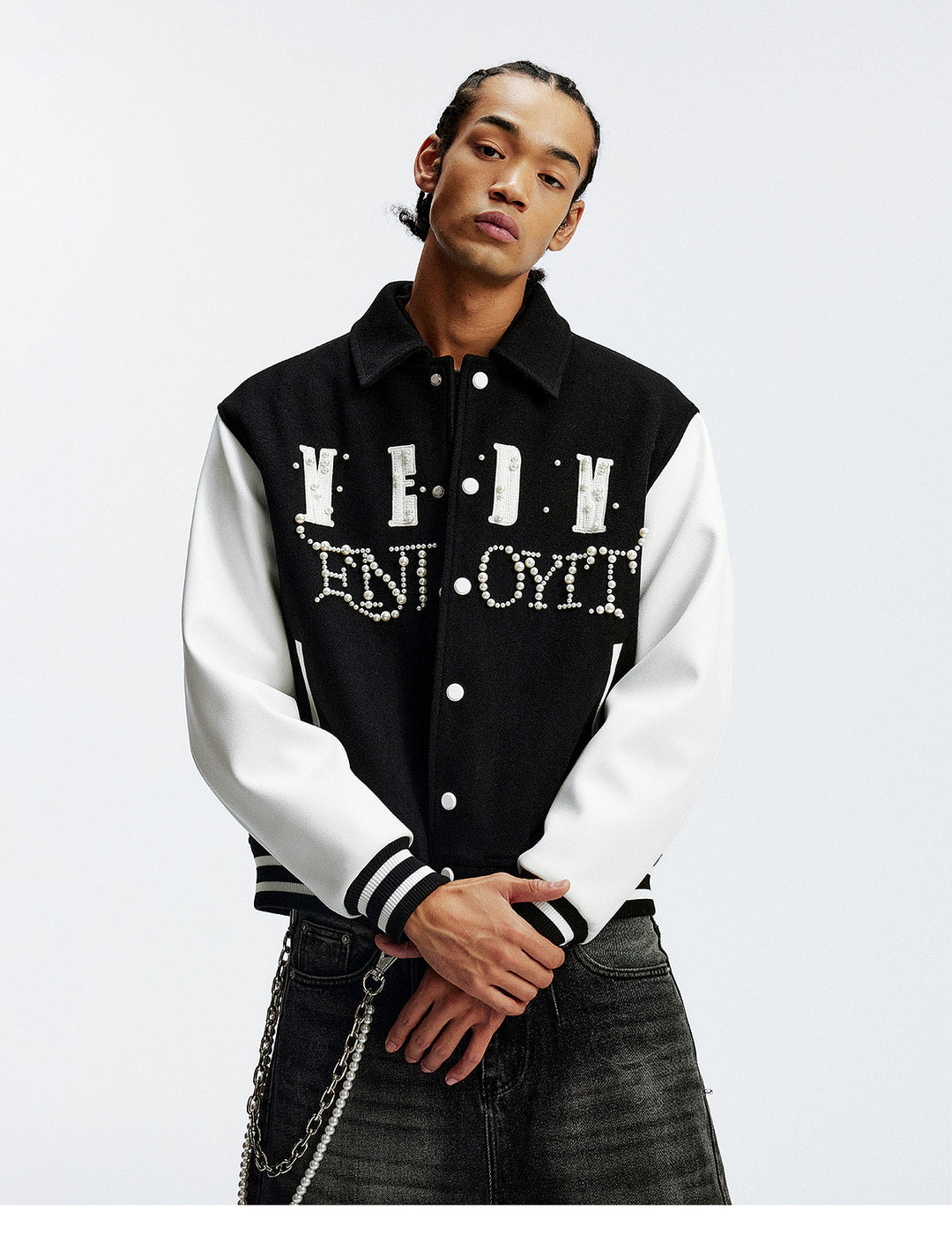 MEDM Pearl Logo Color Block Varsity Jacket | Face 3 Face