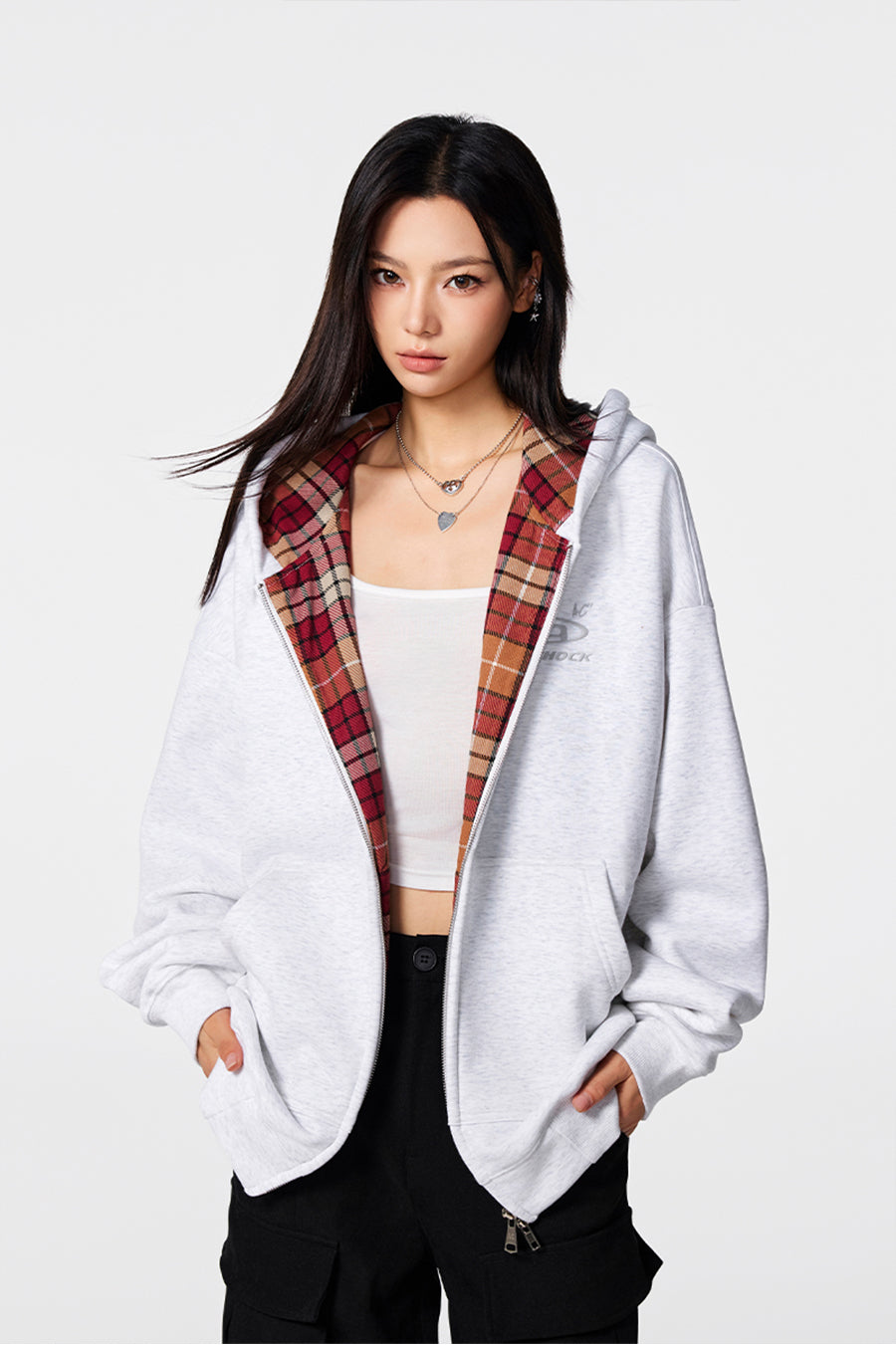 Achock Logo Embroidery Plaid Lining Zip Up Hoodie | Face 3 Face