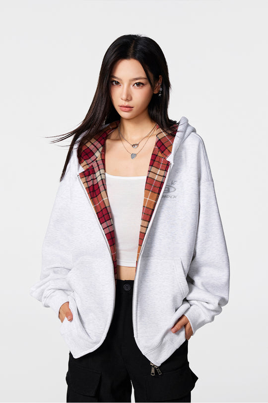 Achock Logo Embroidery Plaid Lining Zip Up Hoodie | Face 3 Face