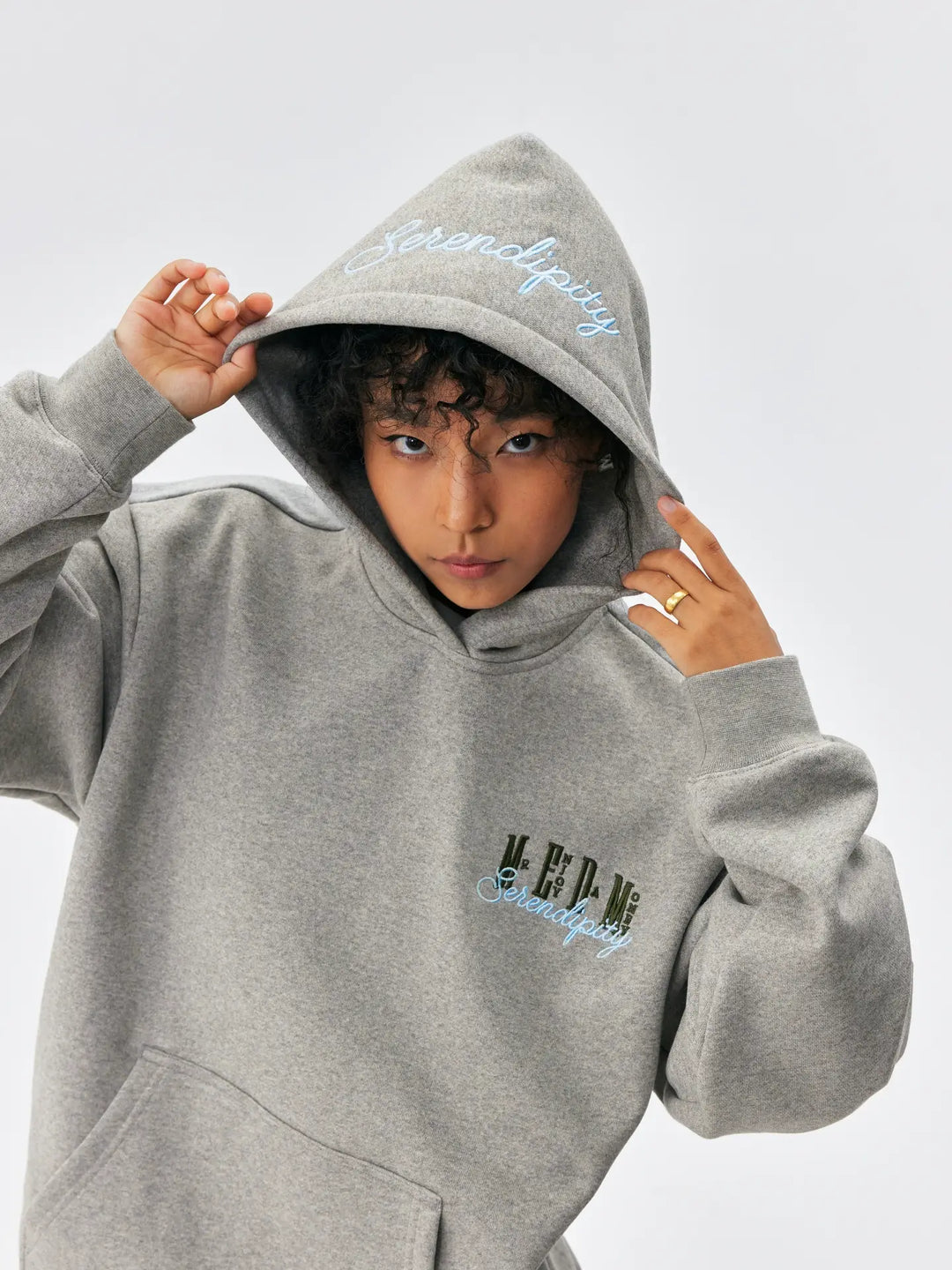 MEDM Basic One Point Embroidered Logo Oversized Hoodie | Face 3 Face