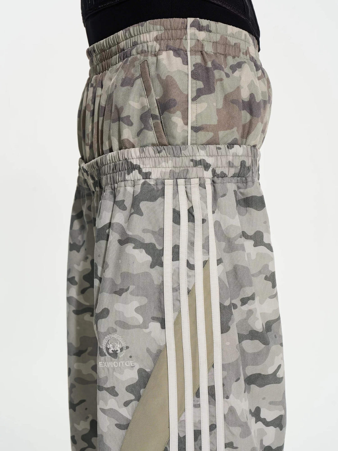 EXITMODE BY BLIND NO PLAN Double Waist Camouflage Four Stripe Baggy Track Pants | Face 3 Face