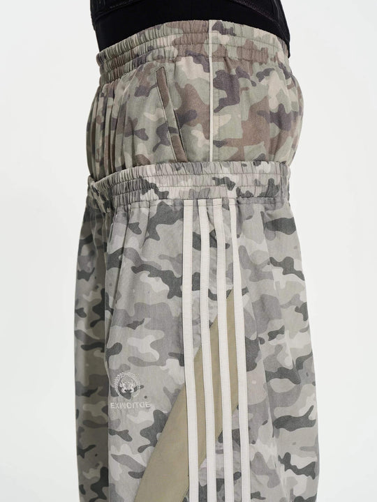 EXITMODE BY BLIND NO PLAN Double Waist Camouflage Four Stripe Baggy Track Pants | Face 3 Face