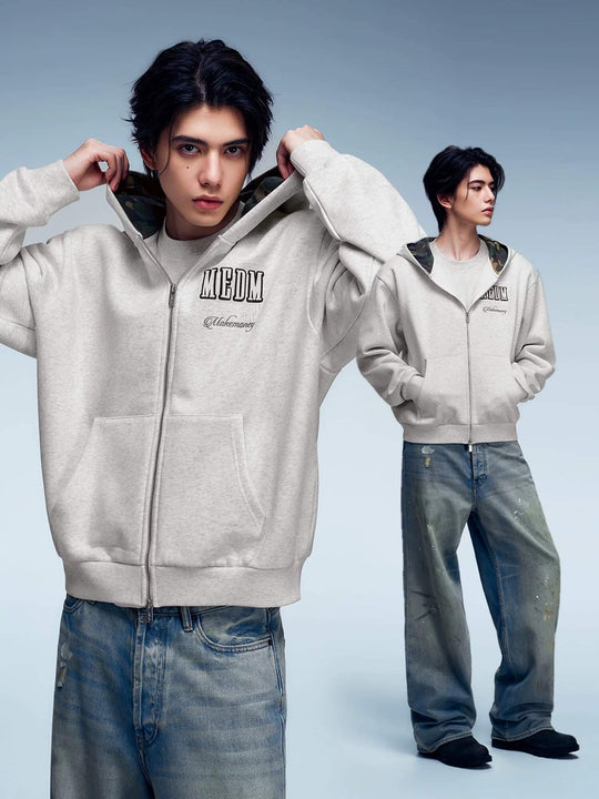 MEDM Contrast Hood Lining Zip Up Hoodie | Face 3 Face