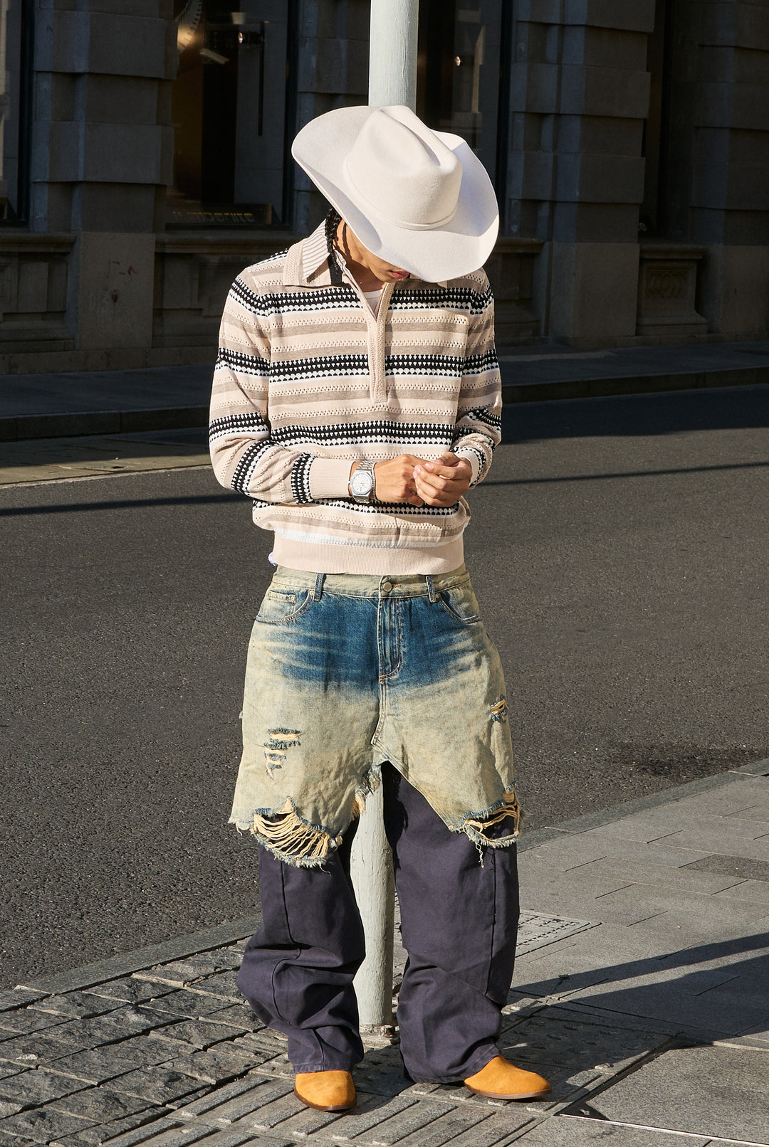 STEEPC Layered Design Washed Distressed Baggy Jeans | Face 3 Face