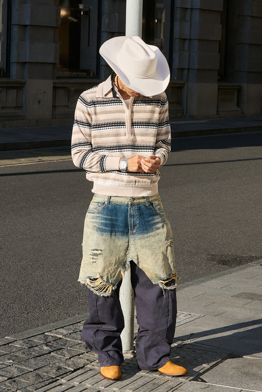 STEEPC Layered Design Washed Distressed Baggy Jeans | Face 3 Face