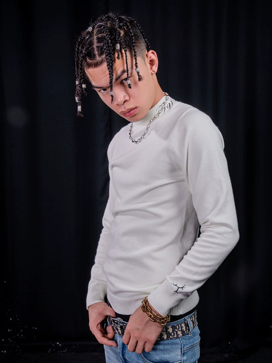 TGFCLUB Embroidered Half Turtleneck Slim Fit Knit Sweater | Face 3 Face