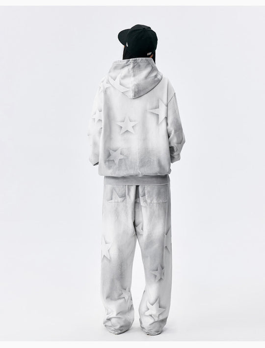 MEDM Washed Star All Over Print Zip Up Hoodie | Face 3 Face