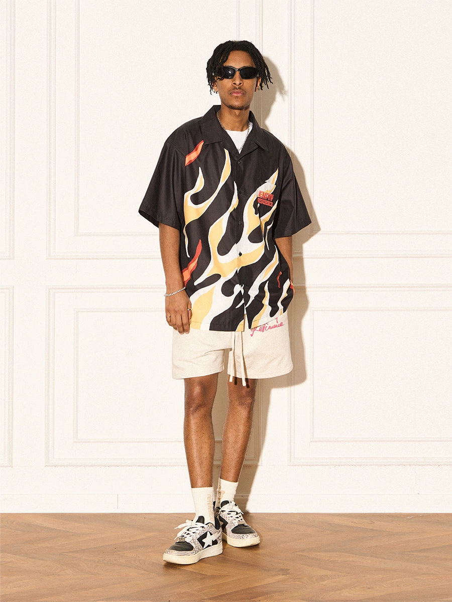 EMPTY REFERENCE Abstract Flame Printed Short Sleeve Shirt