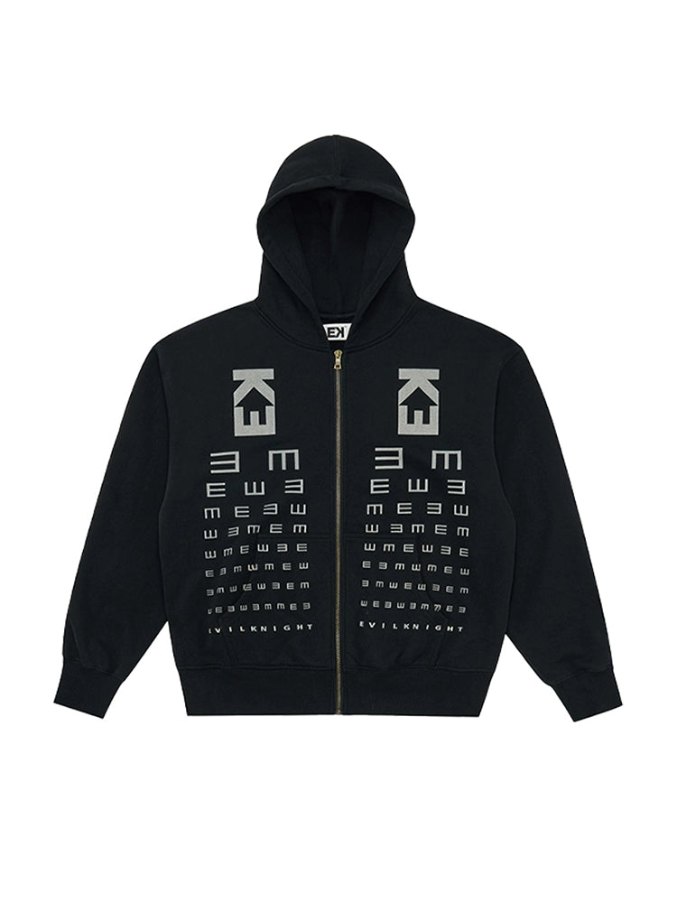 EVILKNIGHT(EK) Eye Chart Logo Print Zip Up Hoodie | Face 3 Face