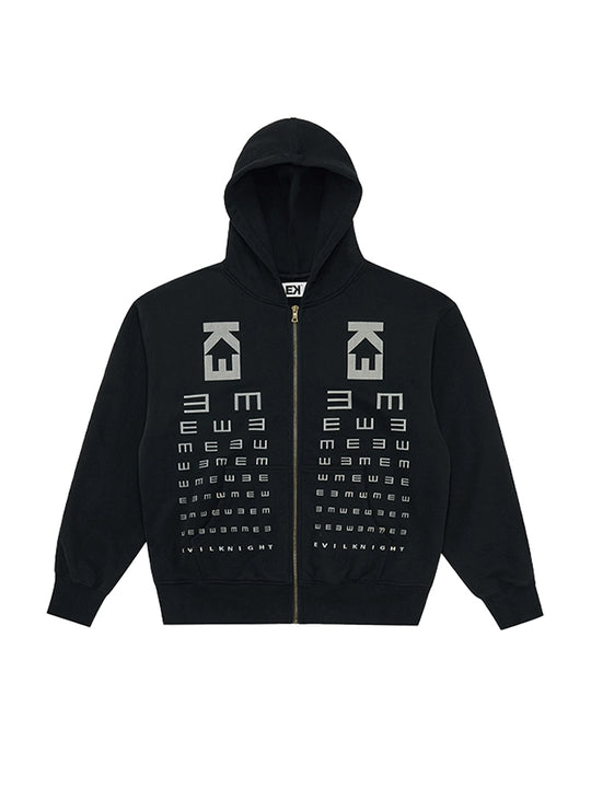 EVILKNIGHT(EK) Eye Chart Logo Print Zip Up Hoodie | Face 3 Face