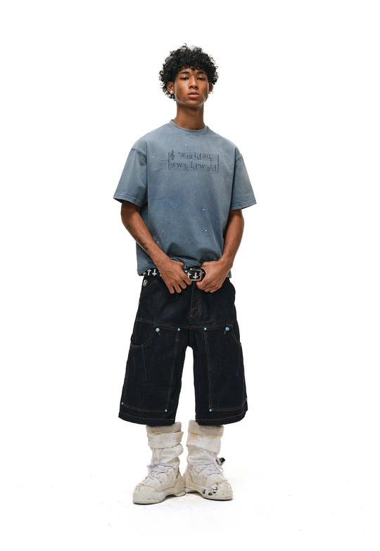 ANTIDOTE Blue Stone Studded Denim Shorts | Face 3 Face