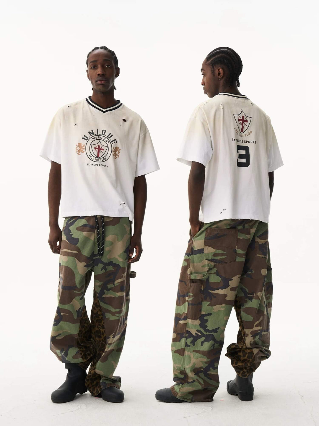 EXITMODE BY BLIND NO PLAN Washed Distressed V Neck Short Sleeve Tee