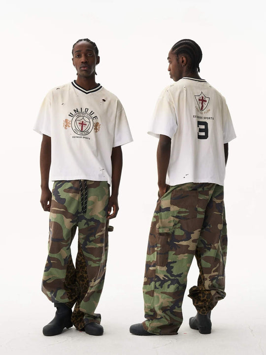 EXITMODE BY BLIND NO PLAN Washed Distressed V Neck Short Sleeve Tee
