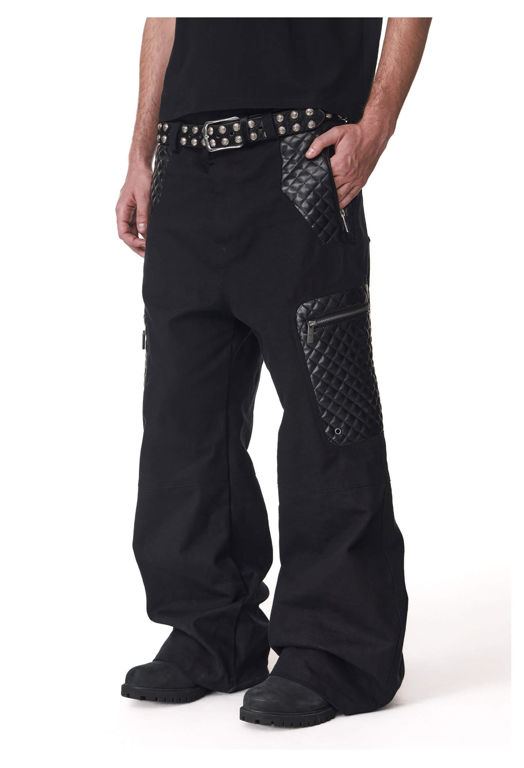 ANTIDOTE PU Leather Quilted Patchwork Cargo Pocket Work Pants | Face 3 Face