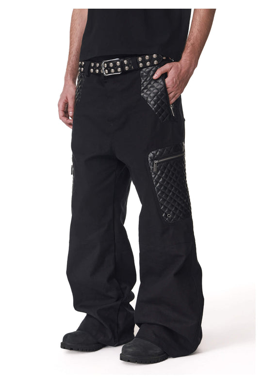 ANTIDOTE PU Leather Quilted Patchwork Cargo Pocket Work Pants | Face 3 Face