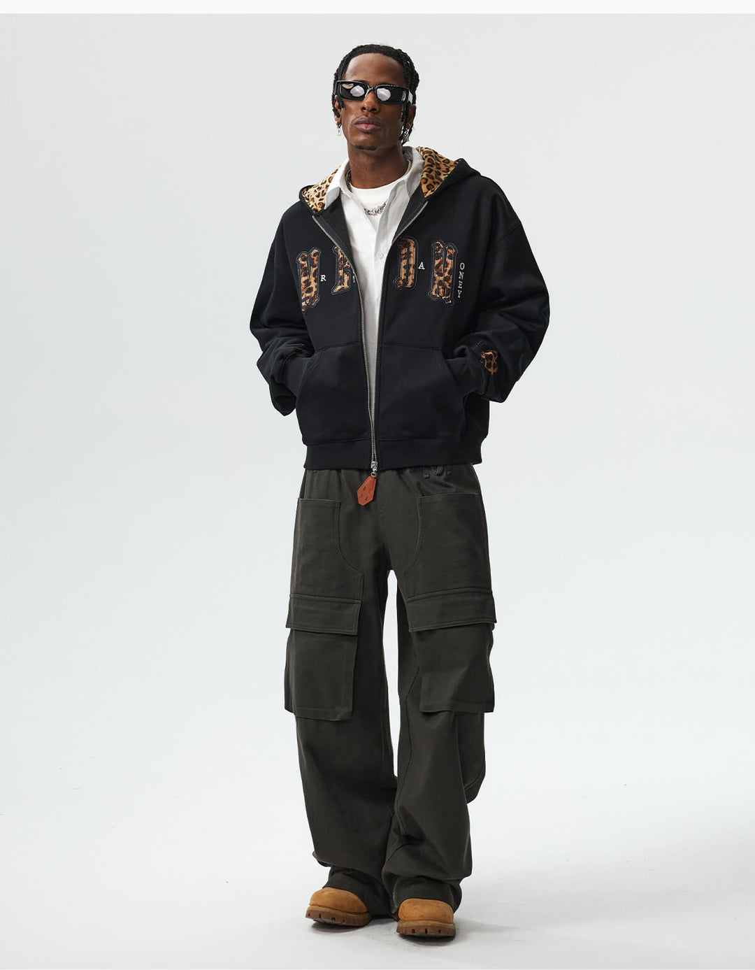 MEDM Leopard Faux Fur Layered Zip Up Hoodie | Face 3 Face