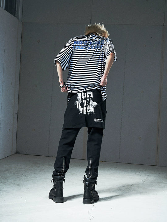 VENTUREK Washed Black Destroyed Zipper Slim Pants | Face 3 Face