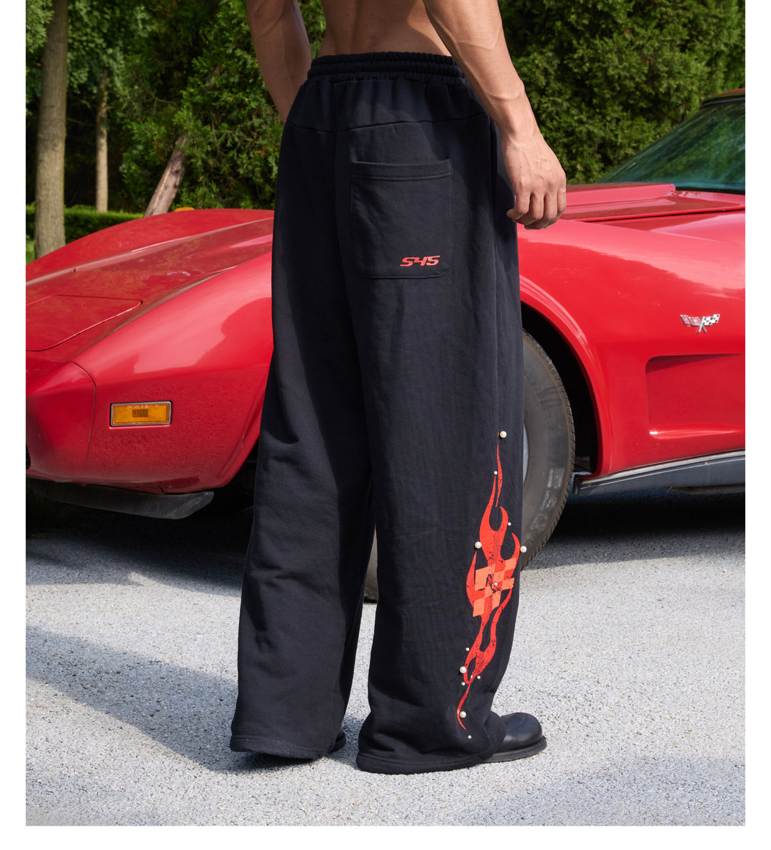 S45 Flame Print Pearl Baggy Sweatpants | Face 3 Face