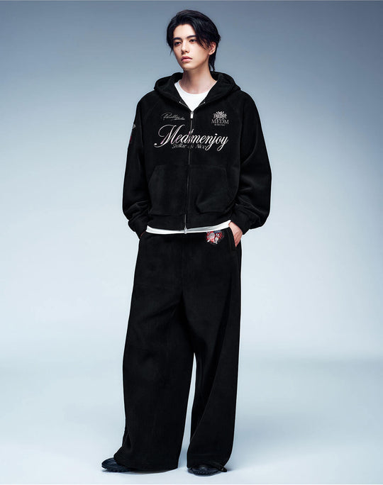 MEDM Rose Embroidered Patch Zip Up Fleece Hoodie | Face 3 Face
