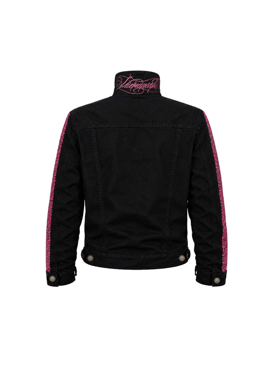 KARMANISTIC Pink Leopard Print Patchwork Denim Jacket | Face 3 Face