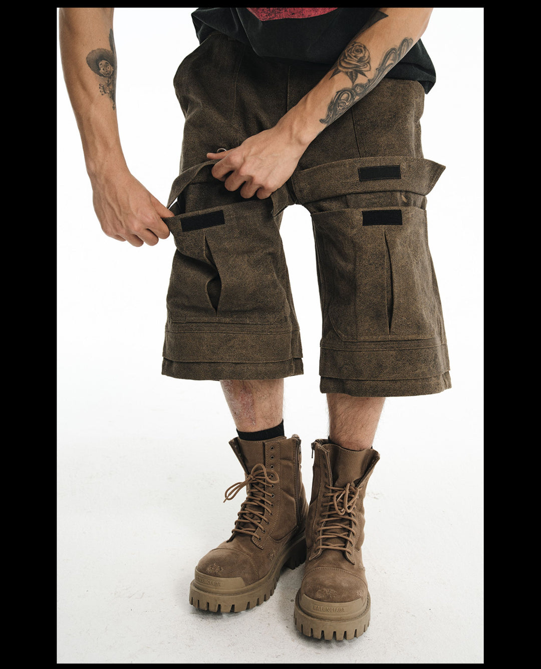 NOVACAM Baggy Washed Brown Utility Shorts | Face 3 Face