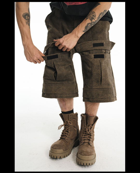 NOVACAM Baggy Washed Brown Utility Shorts | Face 3 Face