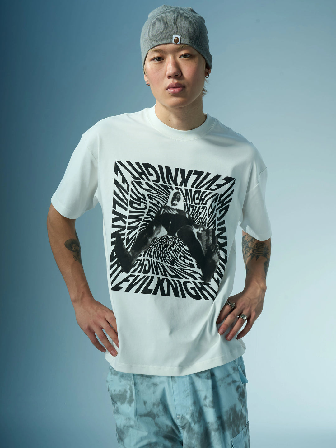 EVILKNIGHT(EK) 3D Portrait and Letter Print Tee | Face 3 Face