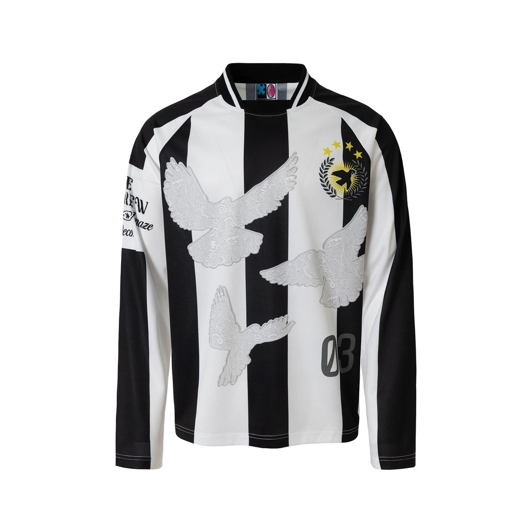 YADcrew Lace Peace Dove Striped Long Sleeve Soccer Jersey | Face 3 Face