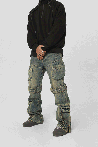 JHYQ Studs Strapped Work Denim Jeans