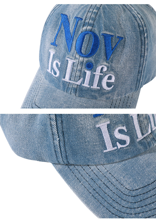NOVACAM Washed Denim Nov Is Life Logo Embroidered Dad Hat | Face 3 Face
