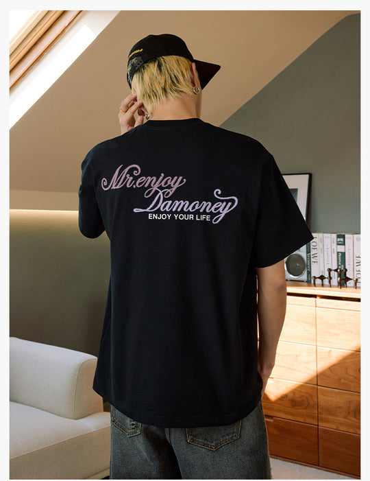 MEDM Fuzzy Embroidered Print Logo Tee | Face 3 Face