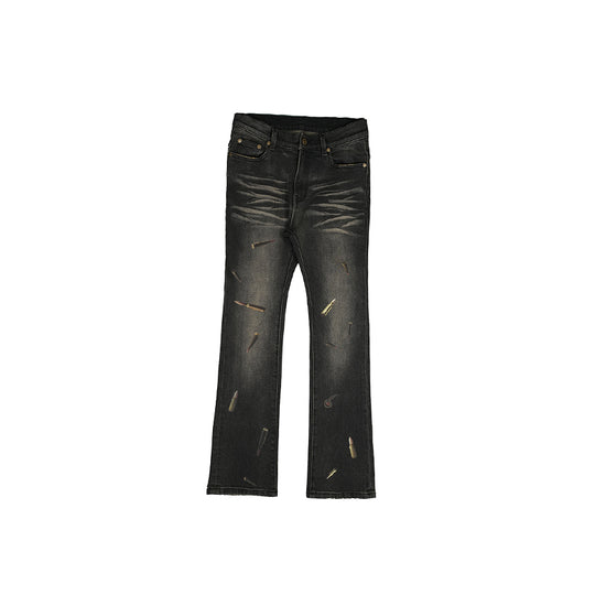 TGFCLUB 3D Washed Bullet Print Flare Jeans | Face 3 Face
