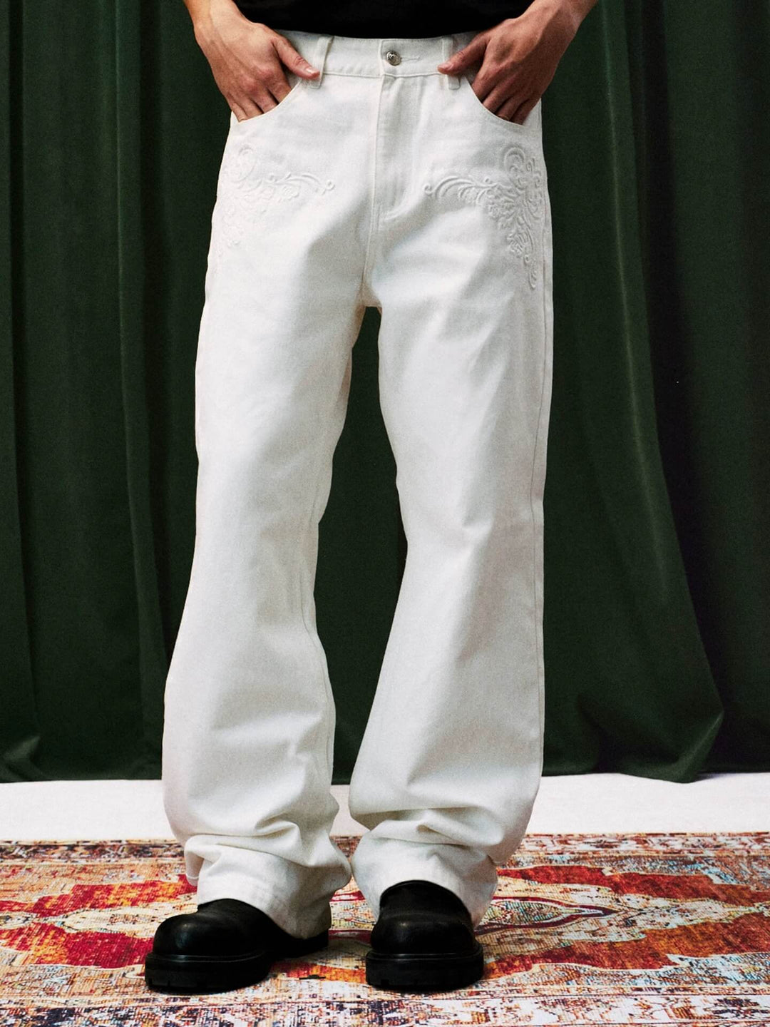 YADcrew 3D Embossed White Distressed Jeans | Face 3 Face