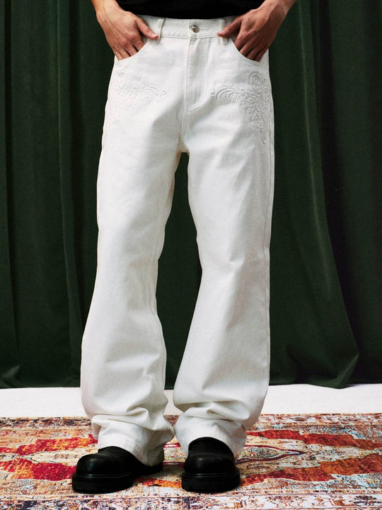 YADcrew 3D Embossed White Distressed Jeans | Face 3 Face