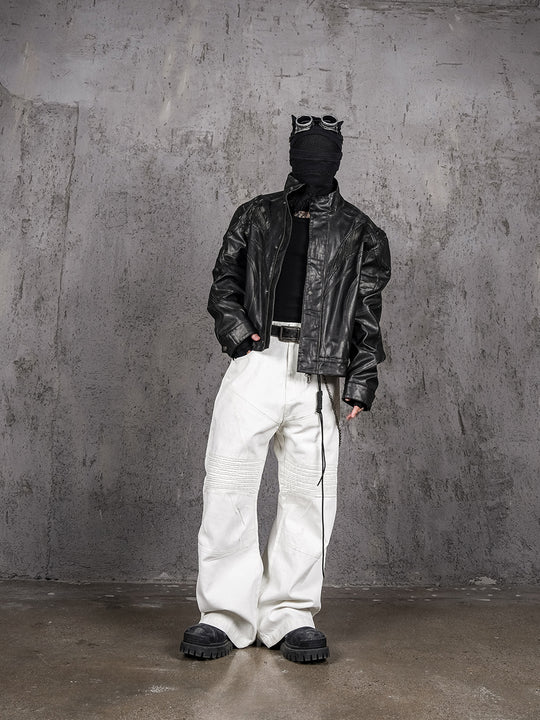 UNDERWATER White Waxed Biker Wide Leg Bootcut Jeans | Face 3 Face