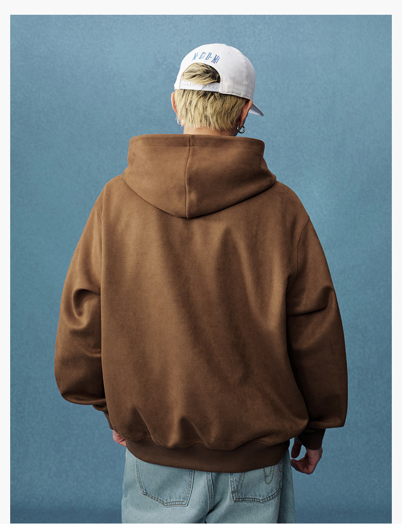 MEDM Suede Logo Patch Zip-Up Hoodie | Face 3 Face